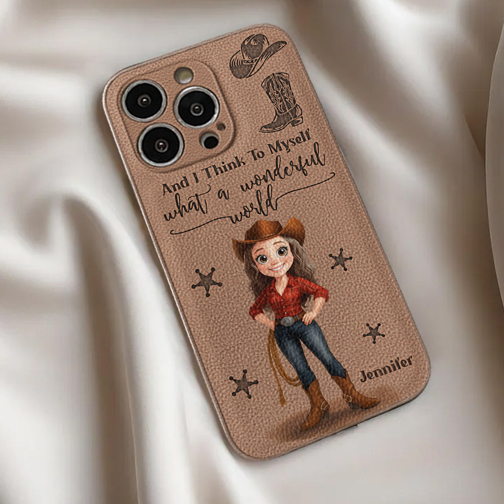 Cowgirl What A Wonderful World - Étui de téléphone en cuir personnalisé Cowgirl
