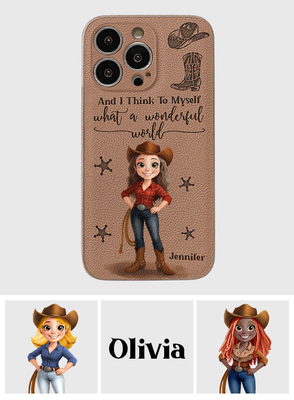 Cowgirl What A Wonderful World - Étui de téléphone en cuir personnalisé Cowgirl