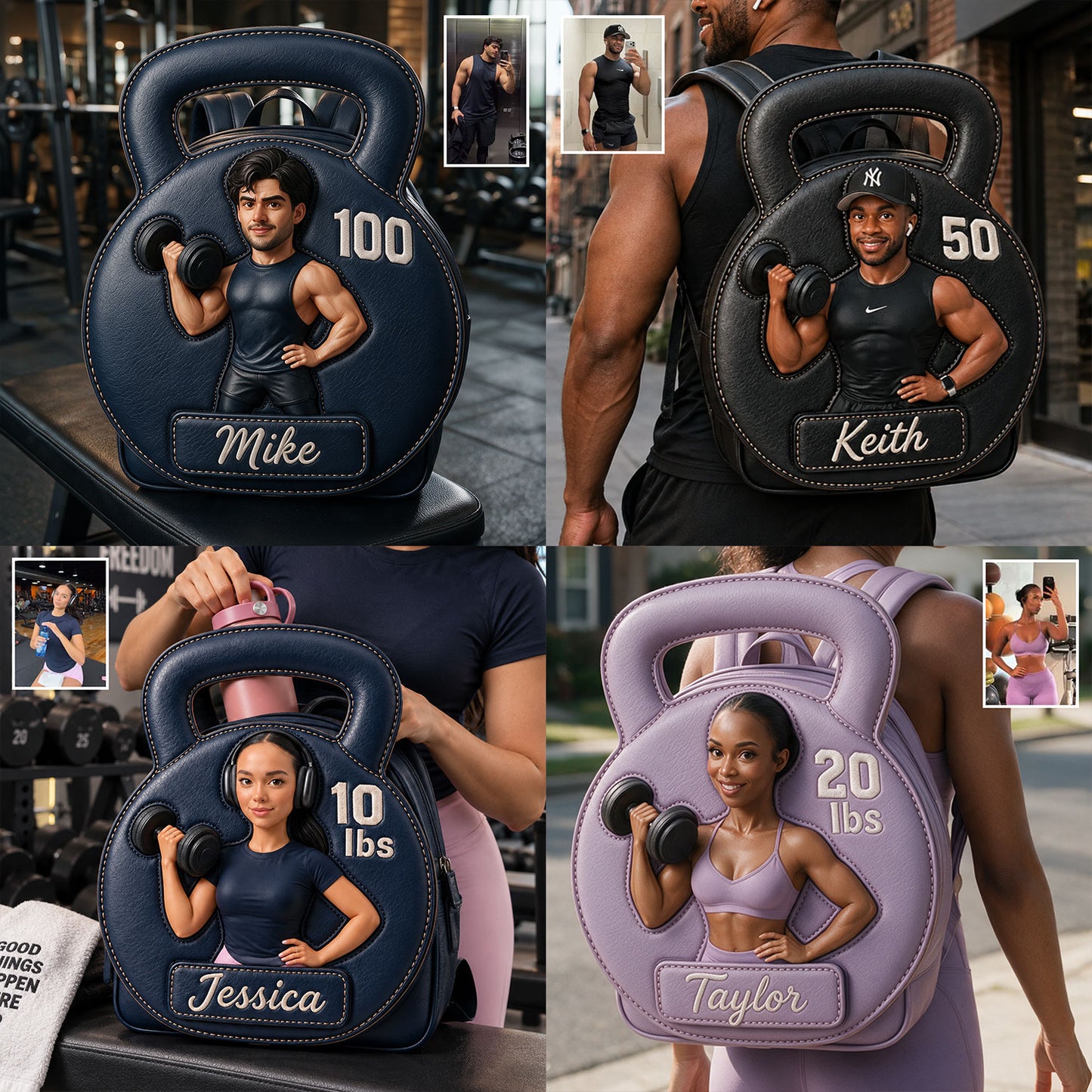 No Pain No Gain - Personalized Fitness Changeable Leather Patch Backpack