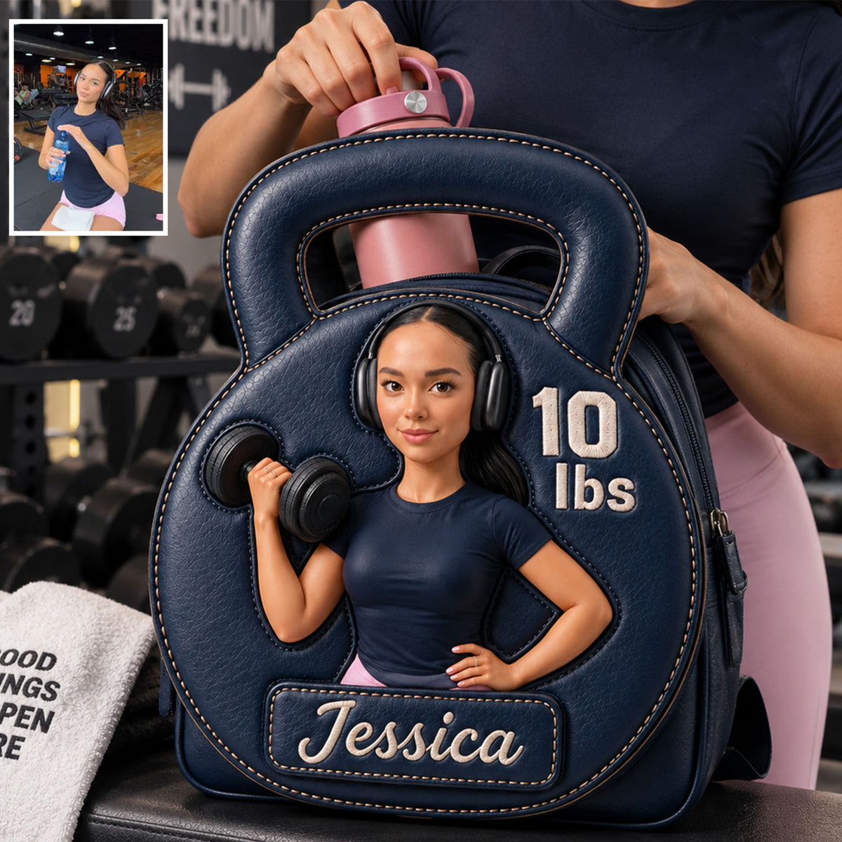 No Pain No Gain - Personalized Fitness Changeable Leather Patch Backpack