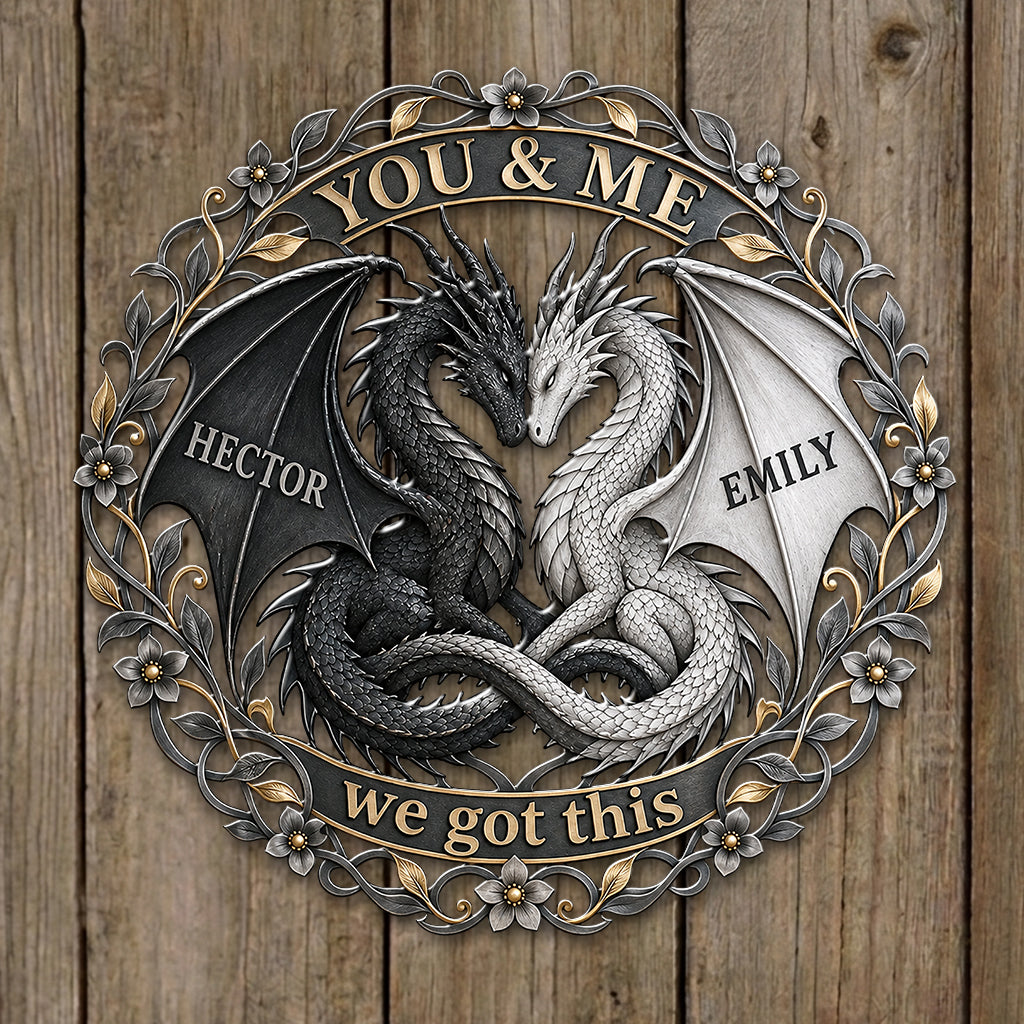You & Me Dragon Couple - Personalized Dragon 3D Printed Cut Metal Sign