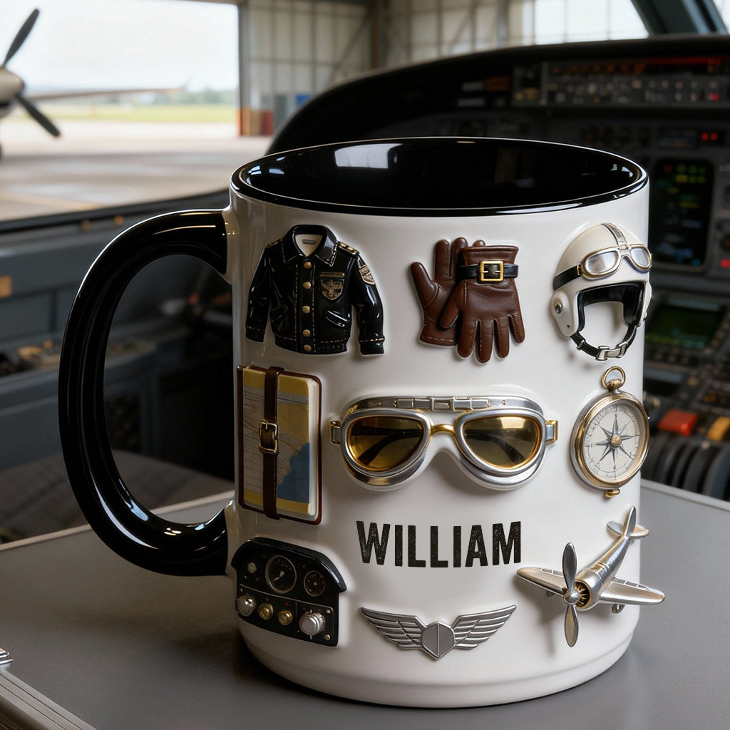 Taste Flight – Personalisierte Tasse und Untersetzer mit Pilotenmotiv