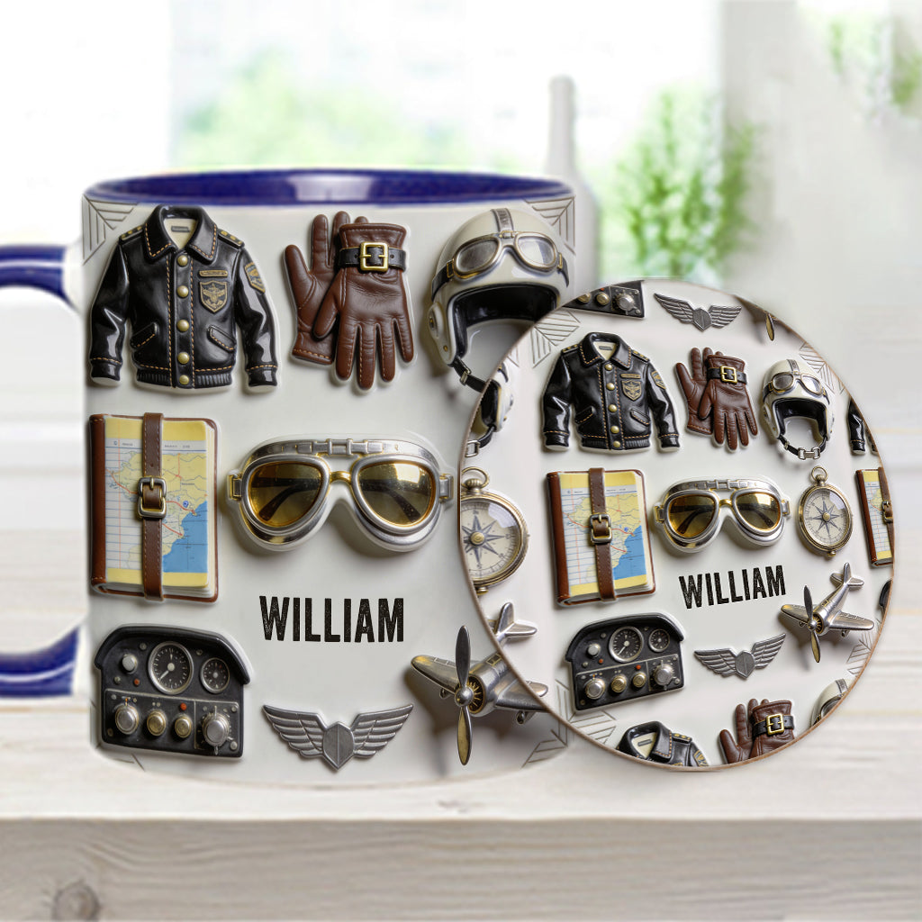 Taste Flight – Personalisierte Tasse und Untersetzer mit Pilotenmotiv