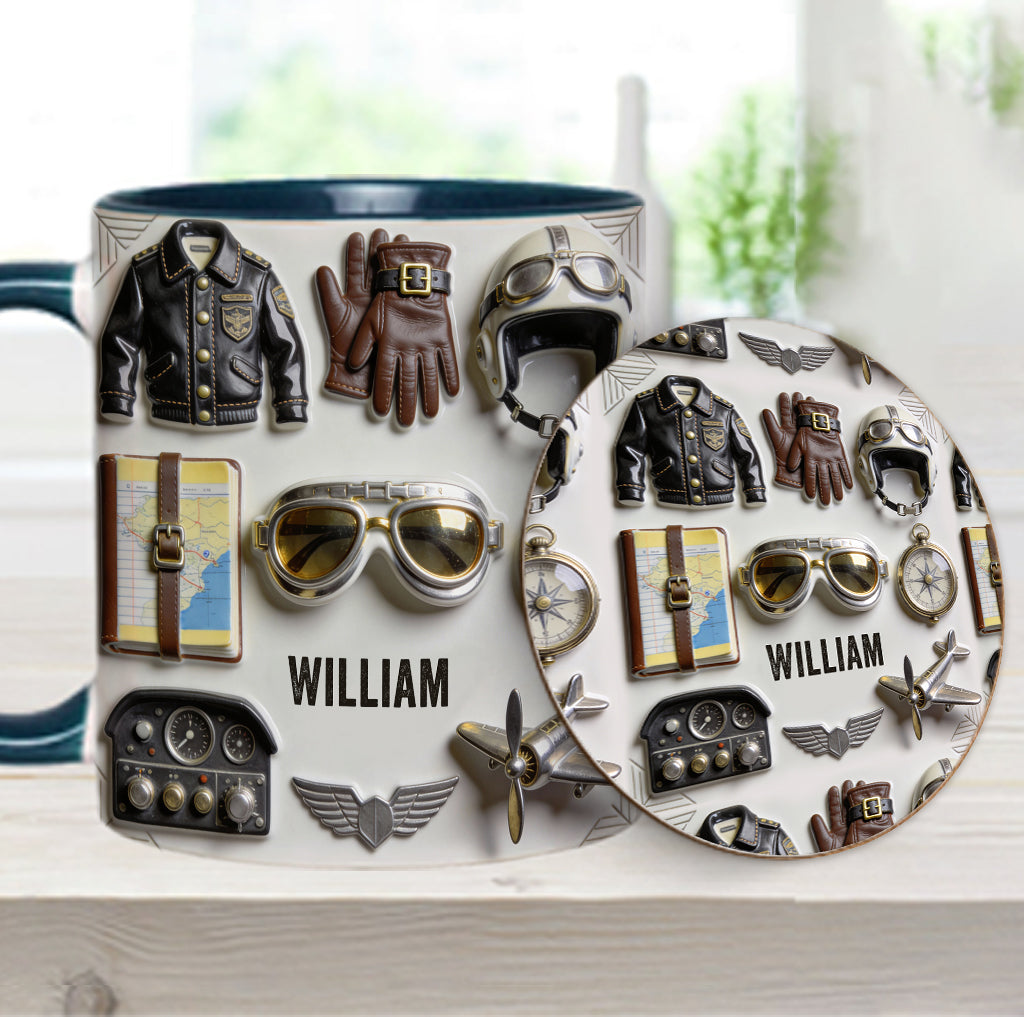 Taste Flight – Personalisierte Tasse und Untersetzer mit Pilotenmotiv