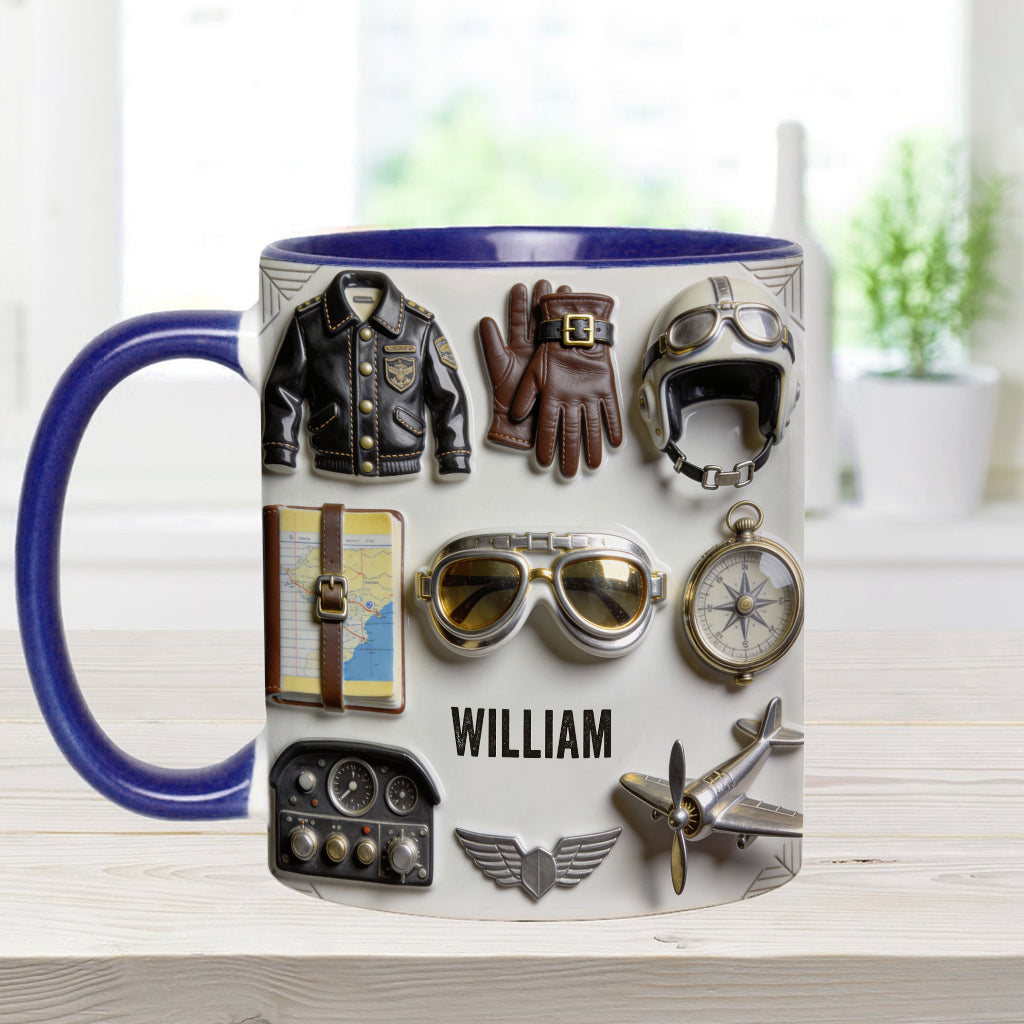 Taste Flight – Personalisierte Tasse und Untersetzer mit Pilotenmotiv