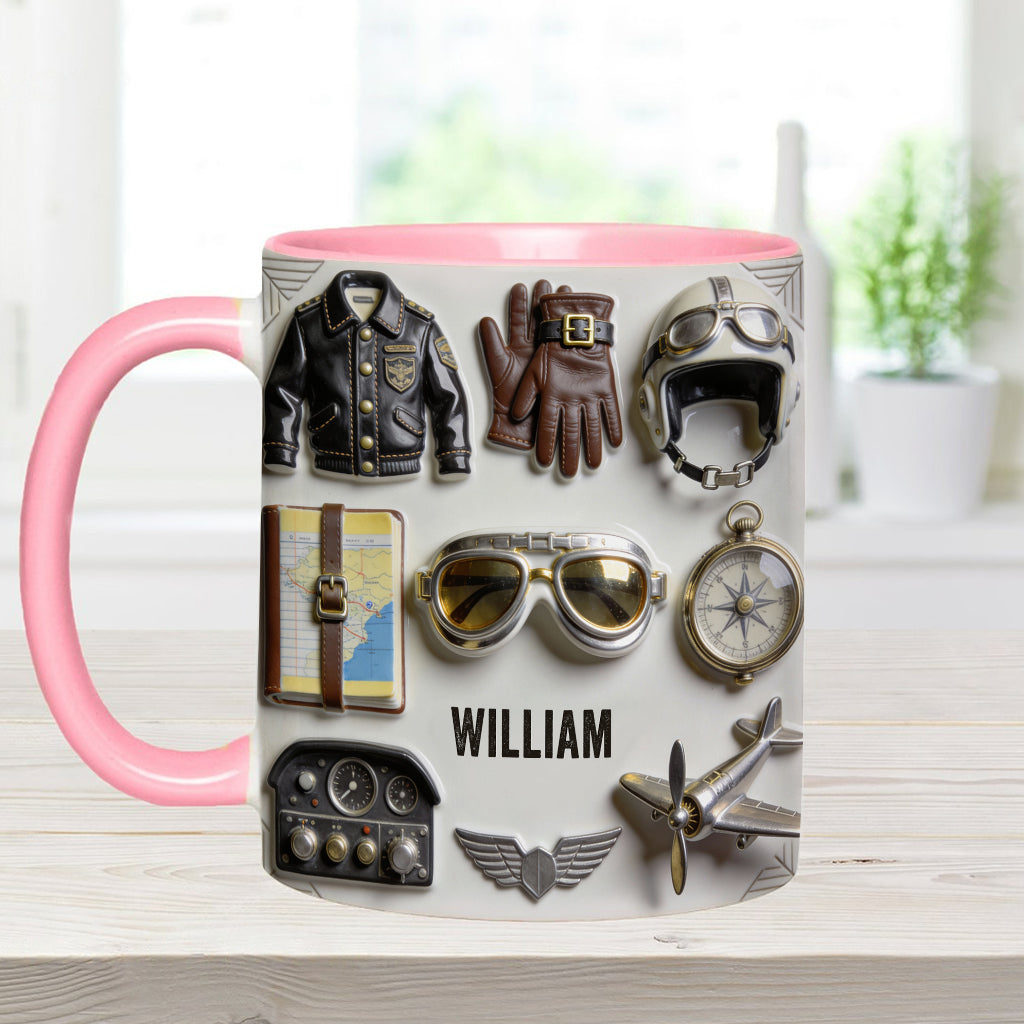 Taste Flight – Personalisierte Tasse und Untersetzer mit Pilotenmotiv