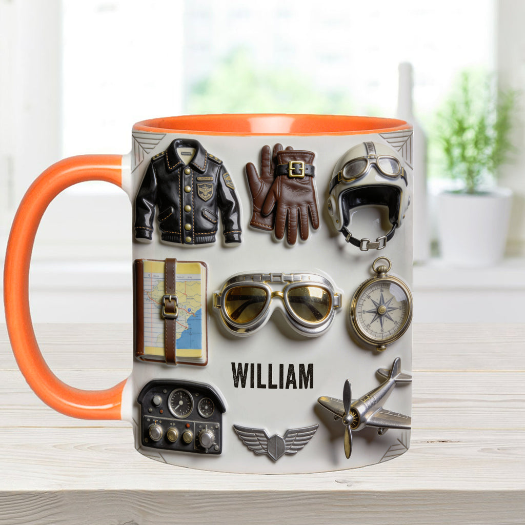 Taste Flight – Personalisierte Tasse und Untersetzer mit Pilotenmotiv