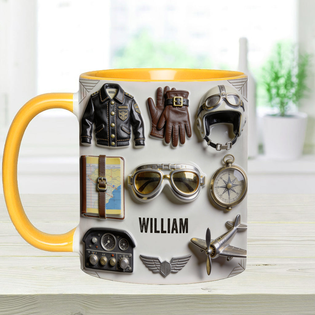 Taste Flight – Personalisierte Tasse und Untersetzer mit Pilotenmotiv