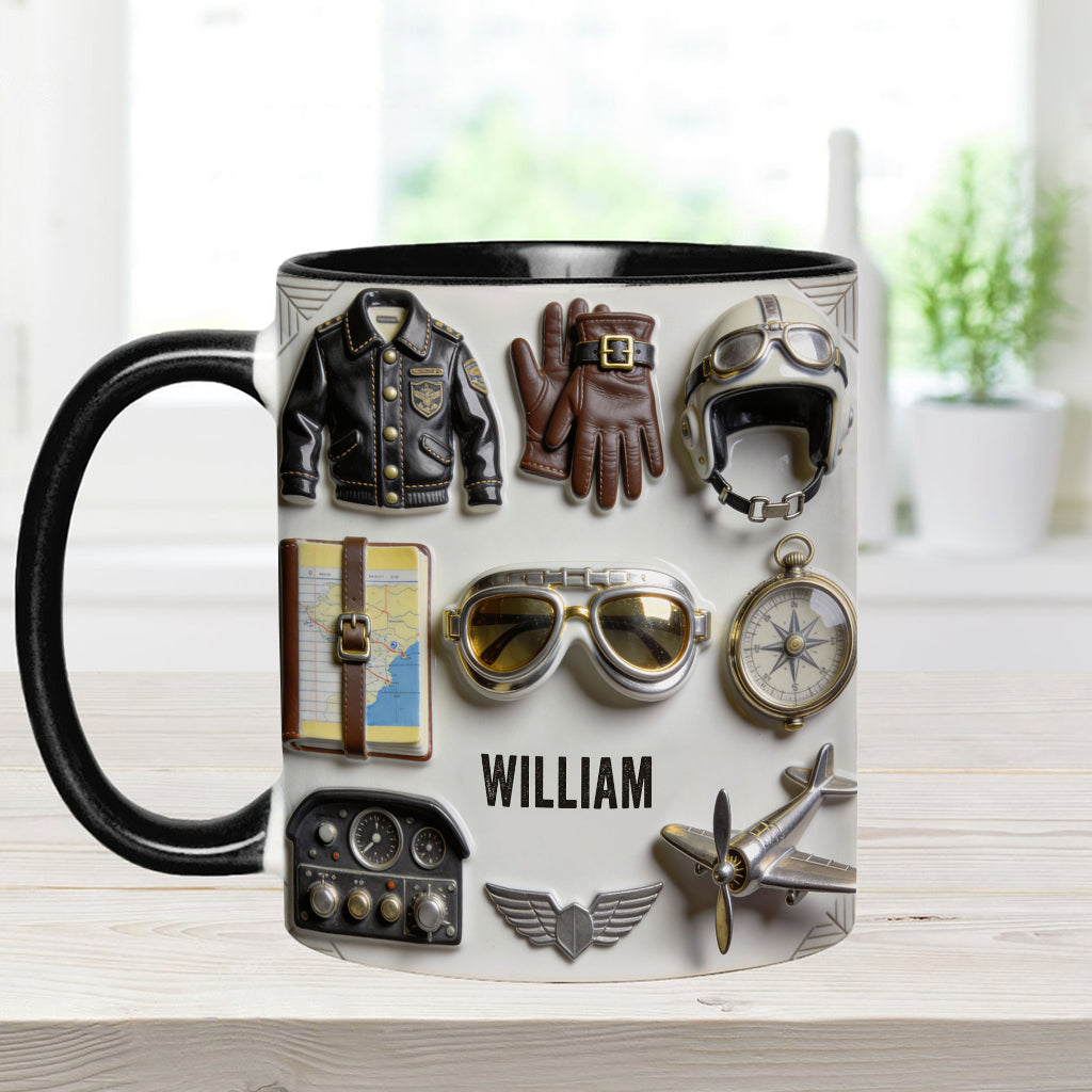 Taste Flight – Personalisierte Tasse und Untersetzer mit Pilotenmotiv