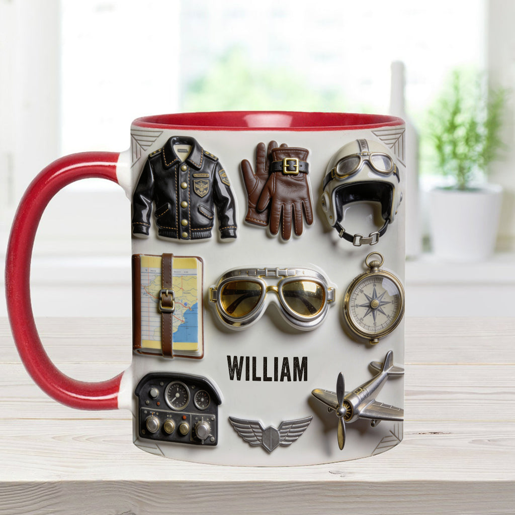 Taste Flight – Personalisierte Tasse und Untersetzer mit Pilotenmotiv