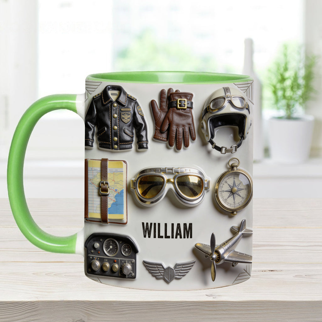 Taste Flight – Personalisierte Tasse und Untersetzer mit Pilotenmotiv