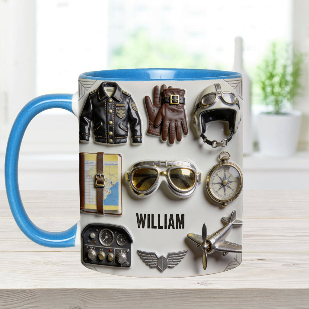 Taste Flight – Personalisierte Tasse und Untersetzer mit Pilotenmotiv
