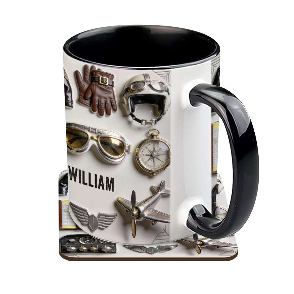 Taste Flight – Personalisierte Tasse und Untersetzer mit Pilotenmotiv