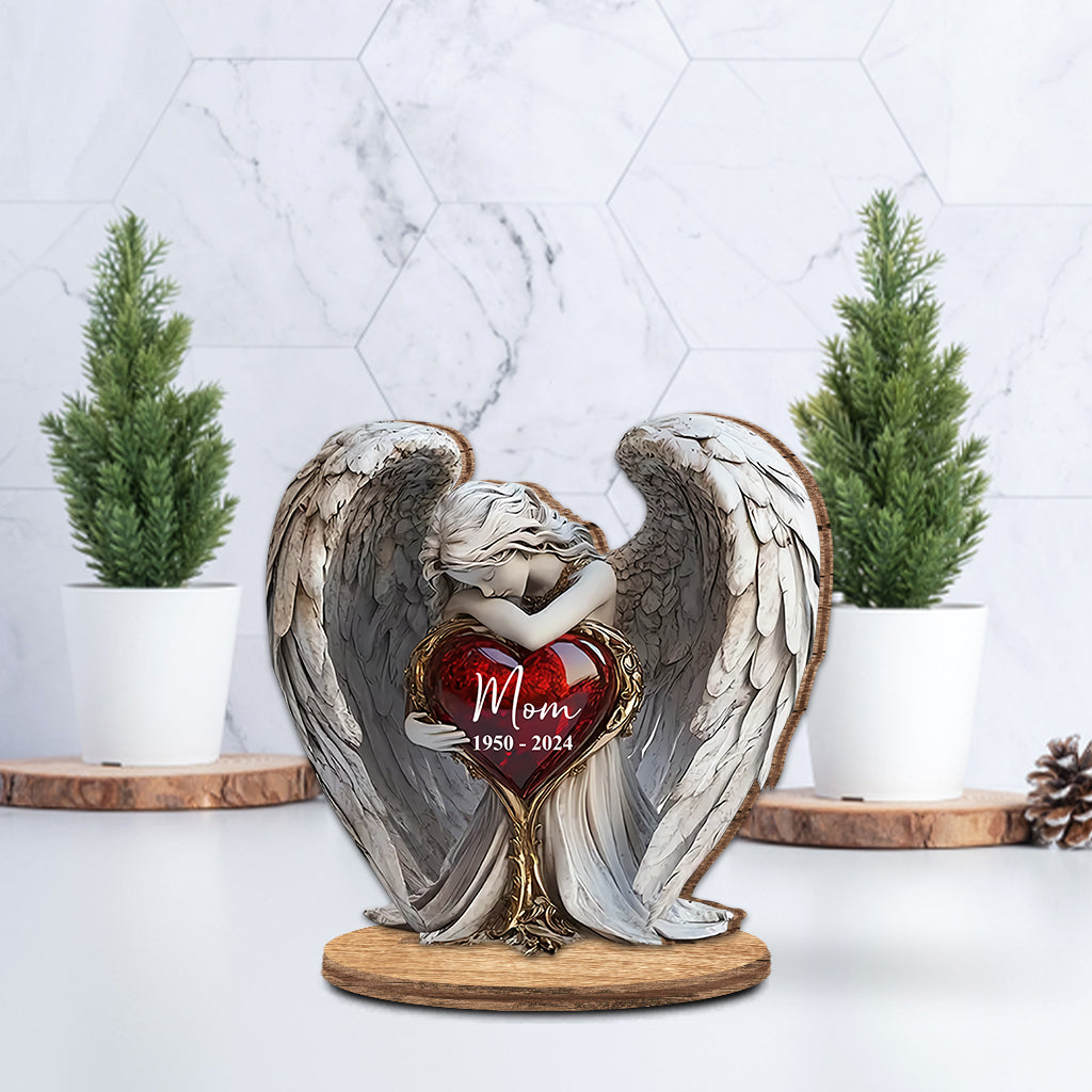 On Angels Wings - Personalized Memorial Freestanding Wood Plaque