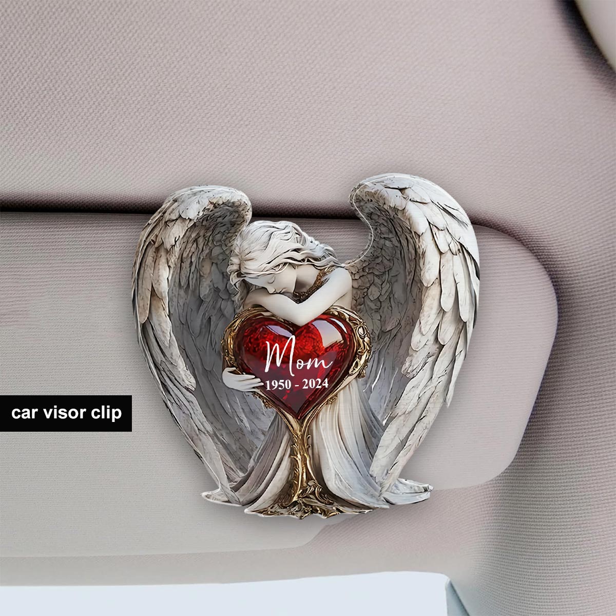 On Angels Wings - Personalized Memorial Shaped Car Visor Clip