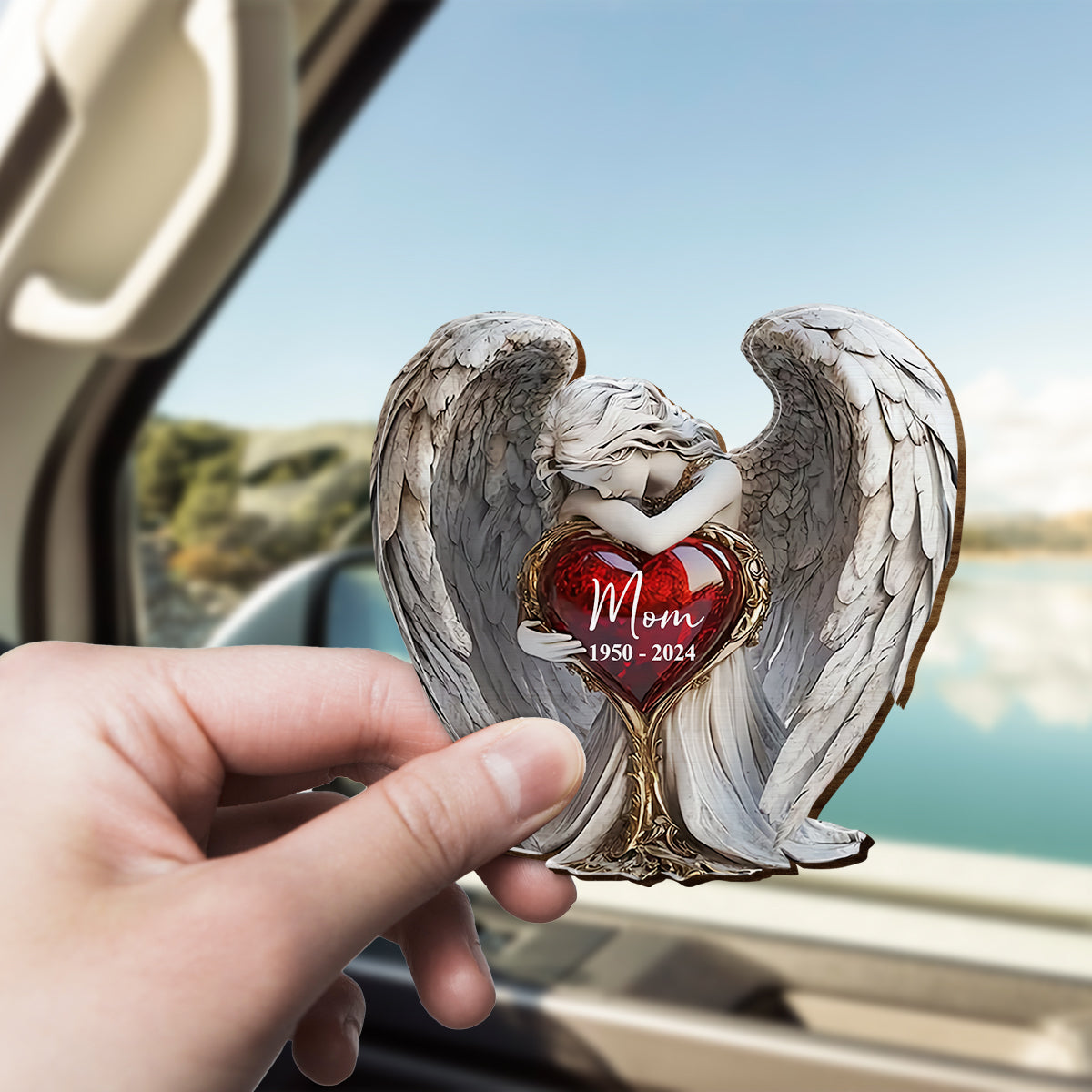 On Angels Wings - Personalized Memorial Shaped Car Visor Clip