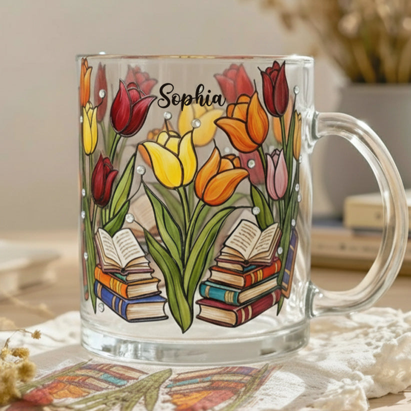 Tulpe & Buch – Personalisierter Buch-Glasbecher