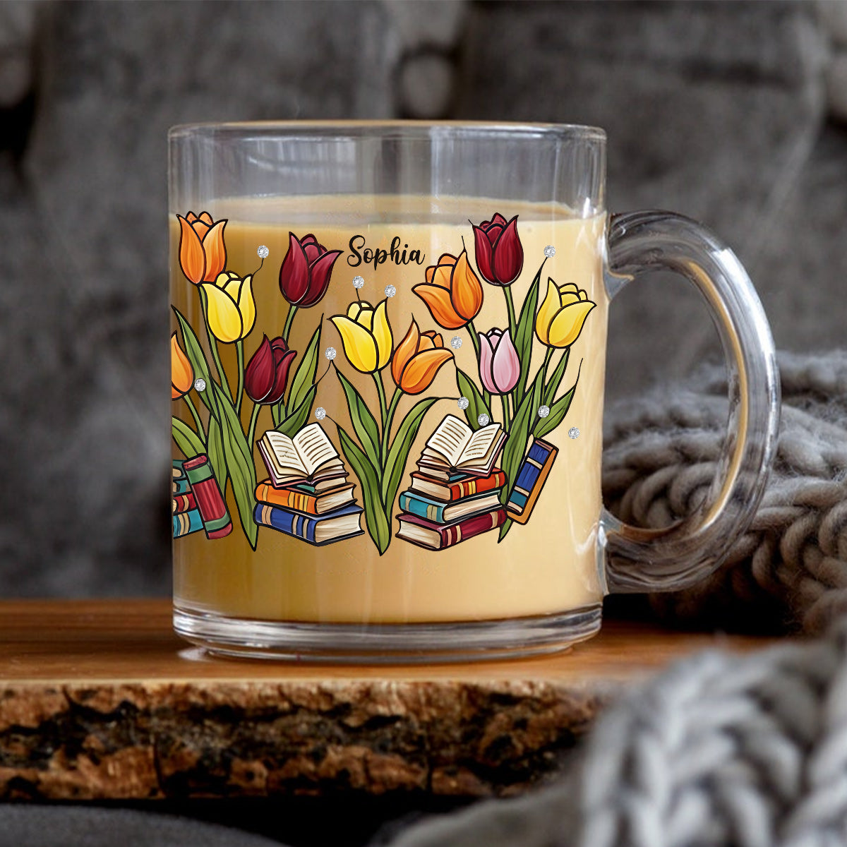 Tulpe & Buch – Personalisierter Buch-Glasbecher