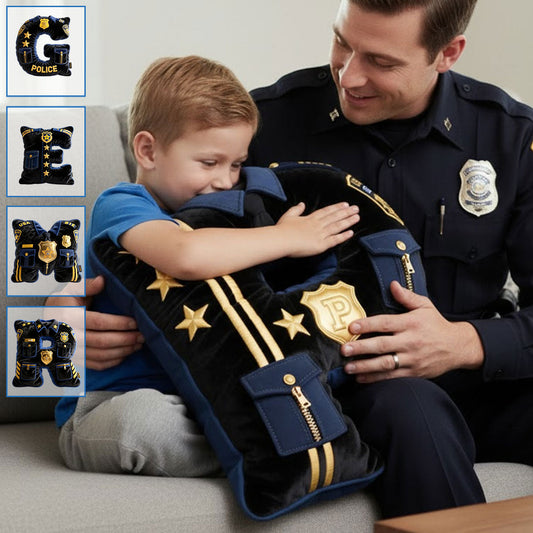 Lettre du nom de la police - Coussin personnalisé en fausse fourrure en forme d'agent de police
