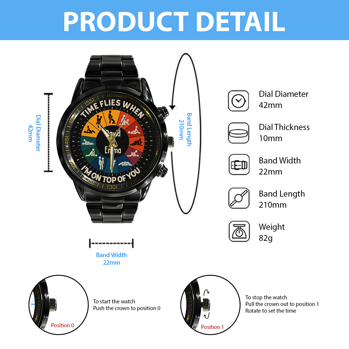 Time Flies When I’m On Top Of You - Personalized Couple Hand Watch