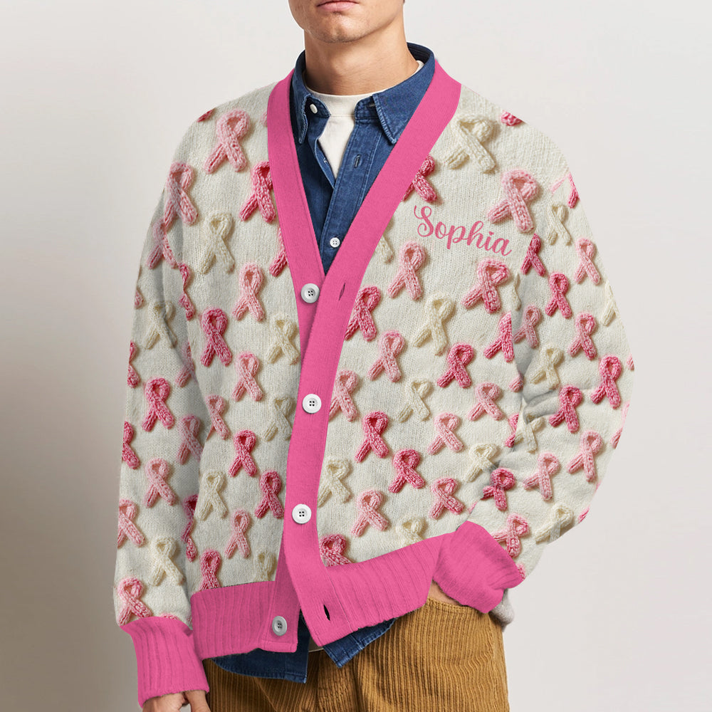 En octobre, on porte du rose - Gilet cardigan personnalisé pour la sensibilisation au cancer du sein