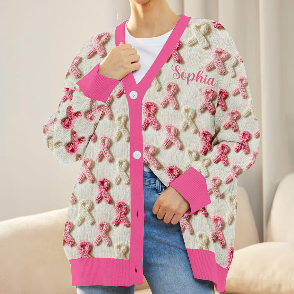 En octobre, on porte du rose - Gilet cardigan personnalisé pour la sensibilisation au cancer du sein