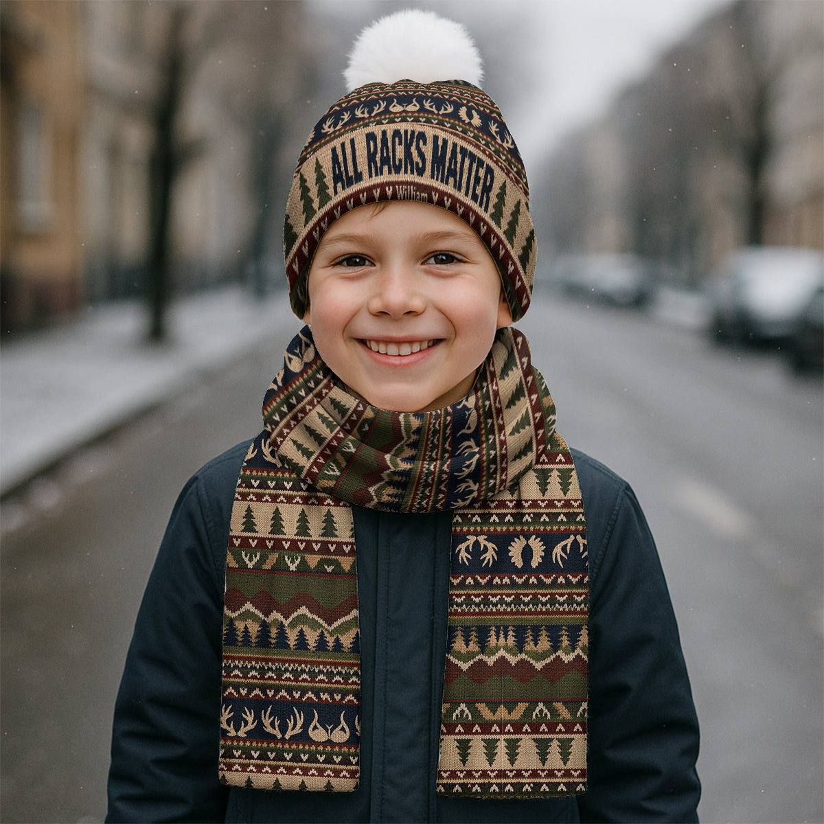 Funny Hunting - Personalized Hunting Knitted Beanie Hat and Scarf Set