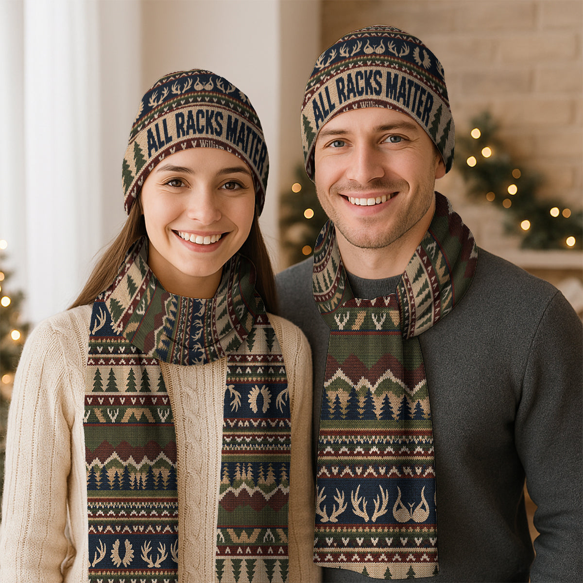 Funny Hunting - Personalized Hunting Knitted Beanie Hat and Scarf Set