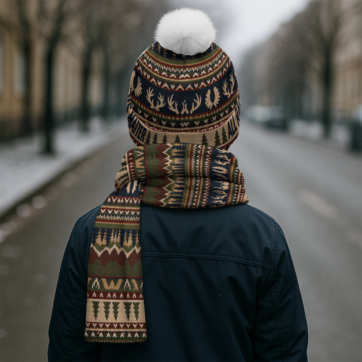 Funny Hunting - Personalized Hunting Knitted Beanie Hat and Scarf Set