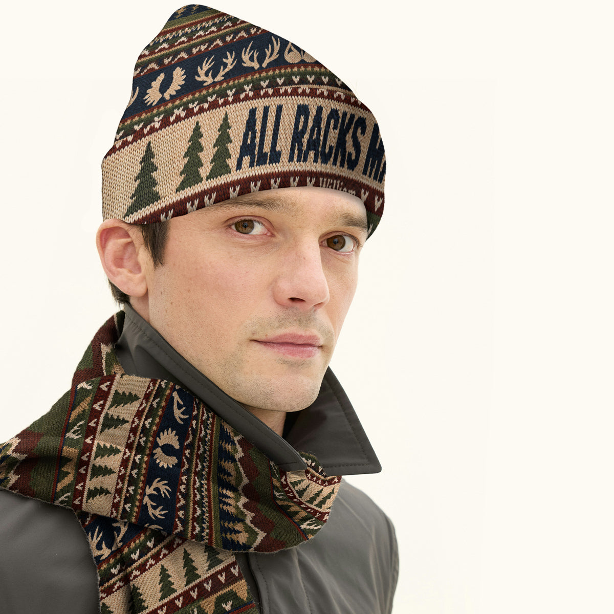 Funny Hunting - Personalized Hunting Knitted Beanie Hat and Scarf Set
