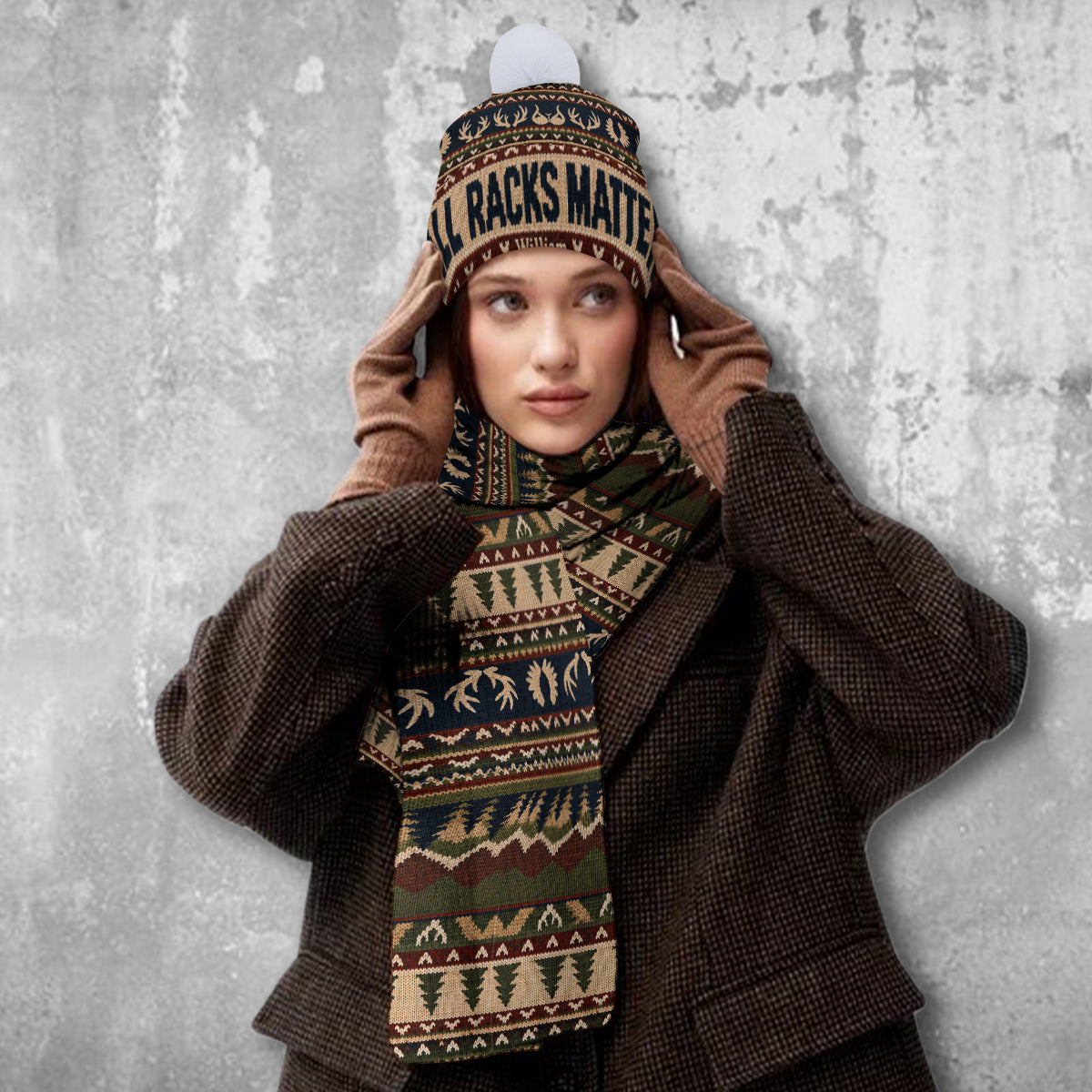 Funny Hunting - Personalized Hunting Knitted Beanie Hat and Scarf Set
