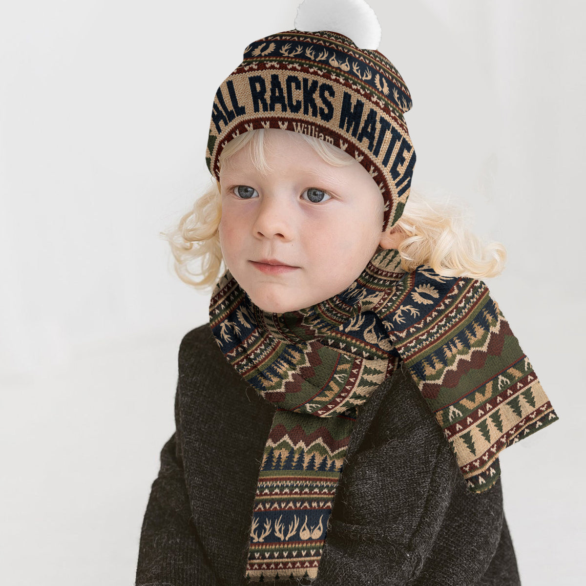 Funny Hunting - Personalized Hunting Knitted Beanie Hat and Scarf Set