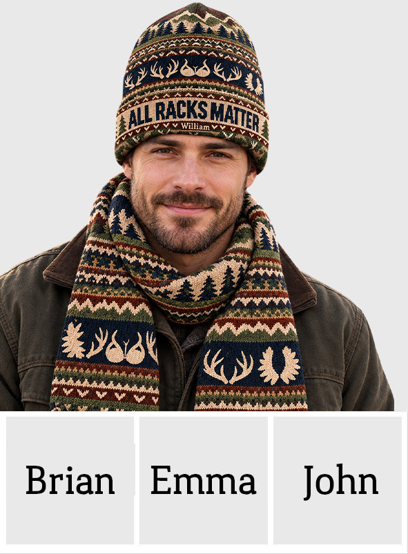 Funny Hunting - Personalized Hunting Knitted Beanie Hat and Scarf Set