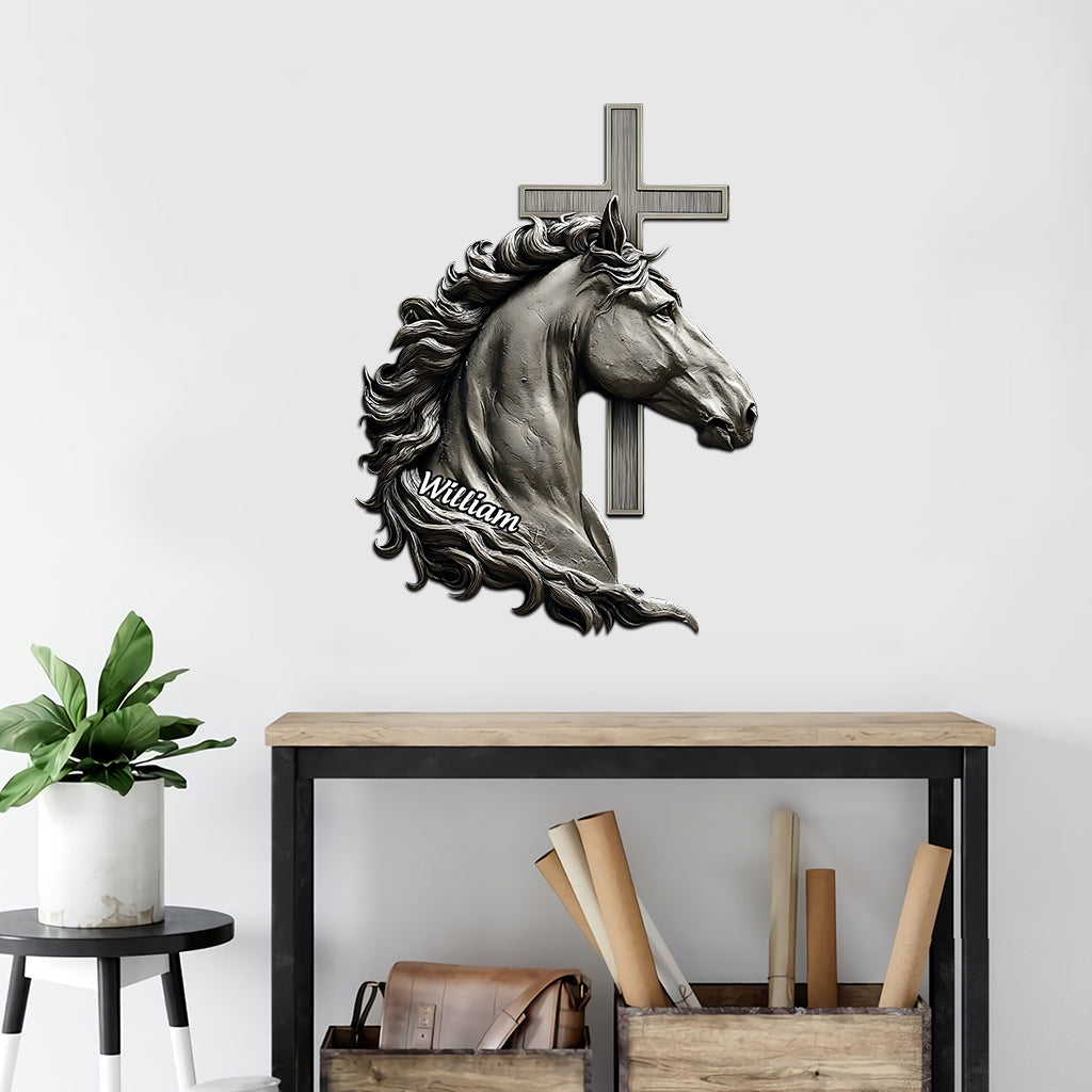 Horse And Cross - Personalized Christian Cut Metal Sign