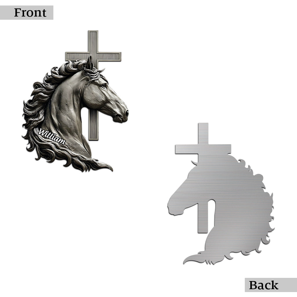 Horse And Cross - Personalized Christian Cut Metal Sign