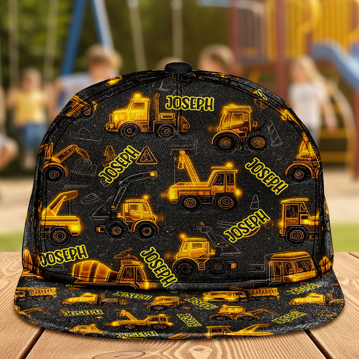 Baustellenfahrzeuge – geeignet für Kinder zum Mitnehmen im Freien – personalisierte Kinder-Snapback-Kappe