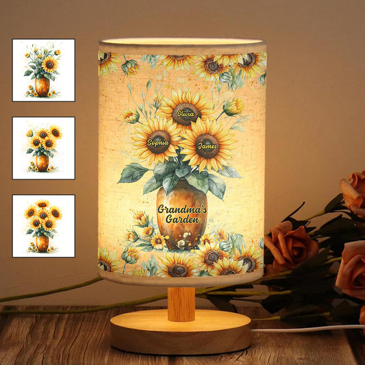 Grandma's Garden - Personalized Grandma Tableside Lamp With Wood Base