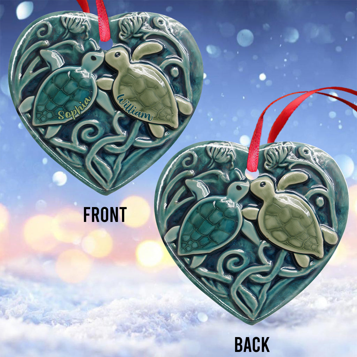 Turtle Couple - Personalized Couple Ceramic Heart Ornament