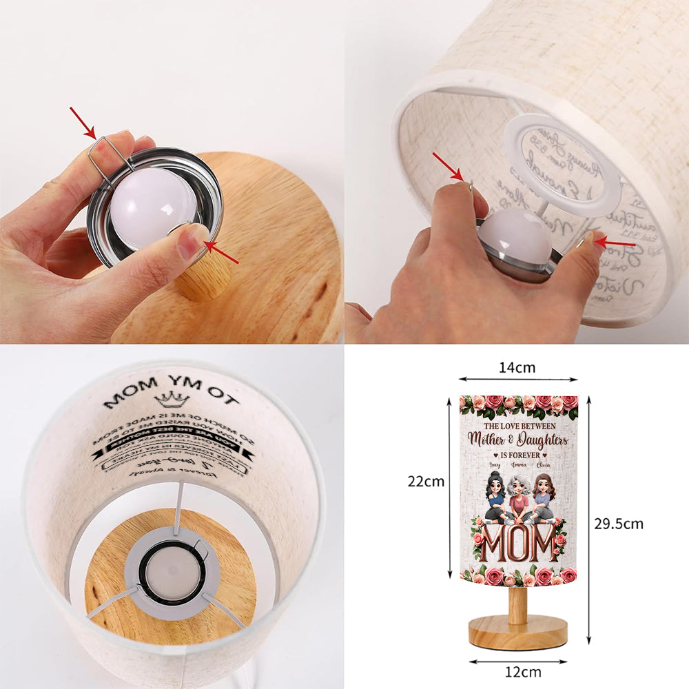 The Love Between Mother & Child Is Forever - Personalized Mother Tableside Lamp With Wood Base
