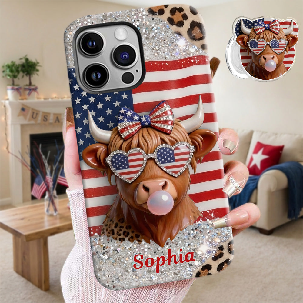 Highland Cow Patriotisch - Personalisierte Highland Cow Vollfarb Handyhülle & Handygriff