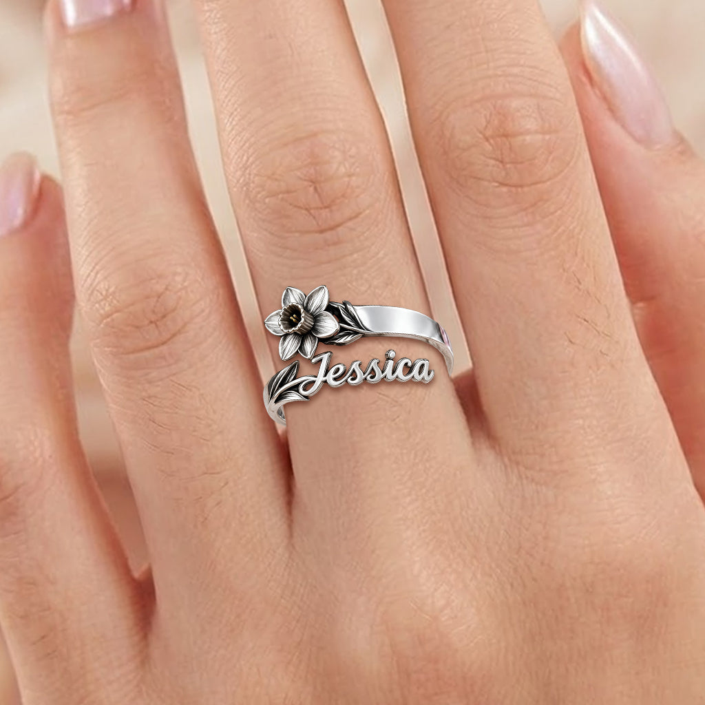 Customize With Any Flower & Name - Personalized Self Love Adjustable Shaped Ring