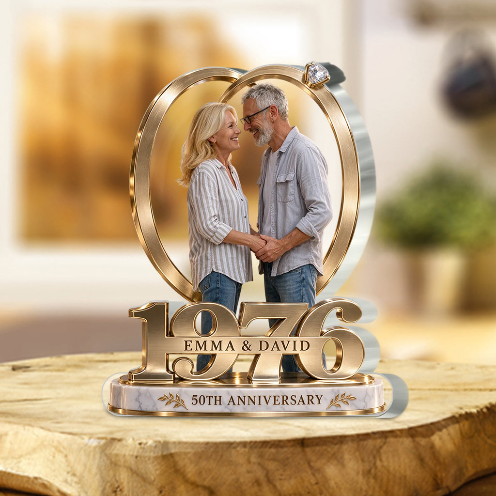 Cadeau Couple Personnalisé, Figurine Romantique d'Anniversaire pour Mari et Femme avec Noms et Date, Cadeau Petit Ami Petite Amie - Plaque Acrylique Personnalisée en Forme