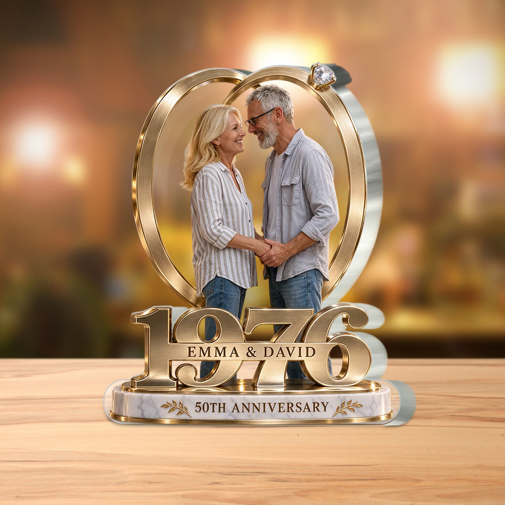 Cadeau Couple Personnalisé, Figurine Romantique d'Anniversaire pour Mari et Femme avec Noms et Date, Cadeau Petit Ami Petite Amie - Plaque Acrylique Personnalisée en Forme