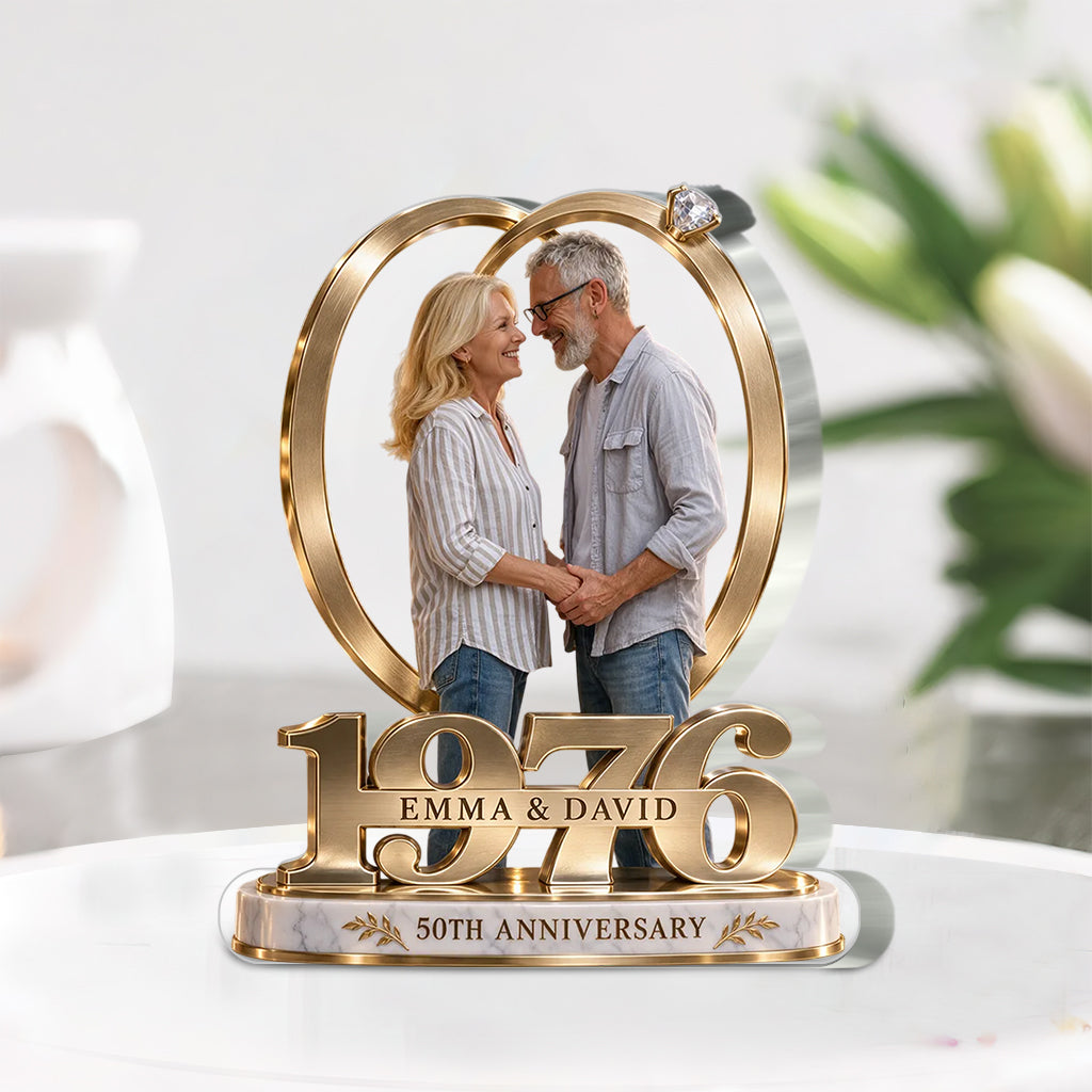 Cadeau Couple Personnalisé, Figurine Romantique d'Anniversaire pour Mari et Femme avec Noms et Date, Cadeau Petit Ami Petite Amie - Plaque Acrylique Personnalisée en Forme