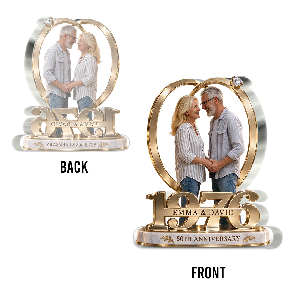 Cadeau Couple Personnalisé, Figurine Romantique d'Anniversaire pour Mari et Femme avec Noms et Date, Cadeau Petit Ami Petite Amie - Plaque Acrylique Personnalisée en Forme