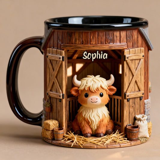 Niedliche Kuh - Personalisierte Tasse mit Hochlandrind-Motiv