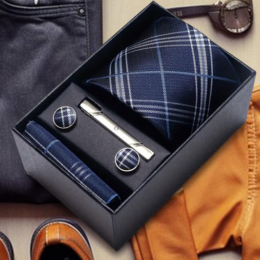 Gift Box Of Necktie With Handkerchief Cufflink Tie Clip