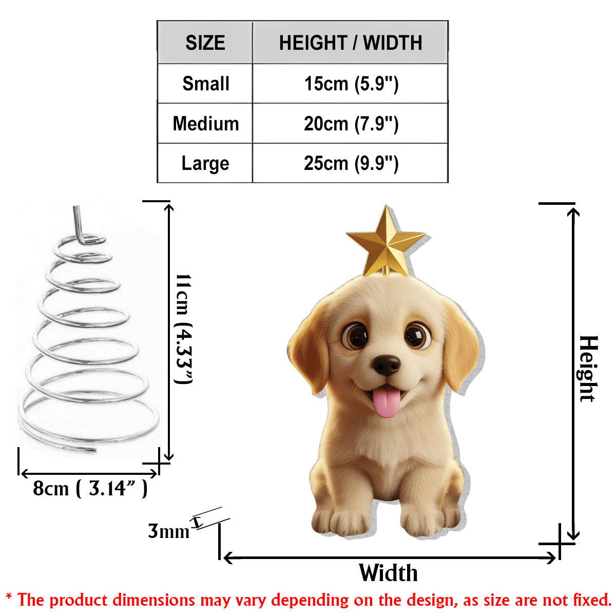 Adorable chien style chibi pour les amoureux des animaux - Décoration de sapin lumineuse LED personnalisée en forme de chien