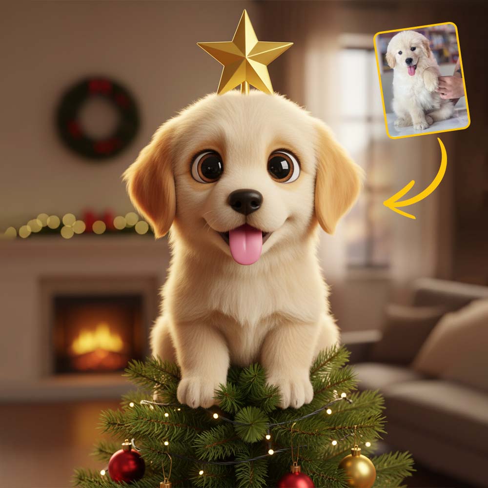 Adorable chien style chibi pour les amoureux des animaux - Décoration de sapin lumineuse LED personnalisée en forme de chien