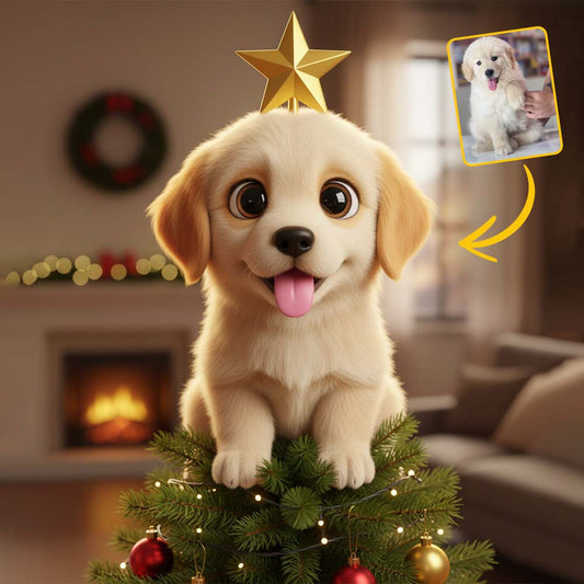 Niedlicher Hunde-Baumspitzenaufsatz im Chibi-Stil für Tierliebhaber – Personalisierter Hunde-LED-Lichter